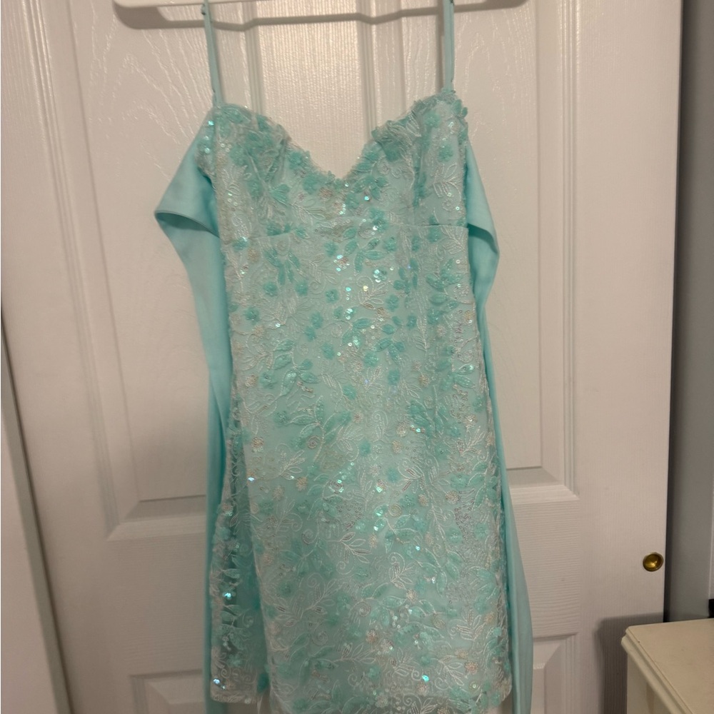 Lucy in the Sky Sequin Embroidered Babydoll Dress in Seaform